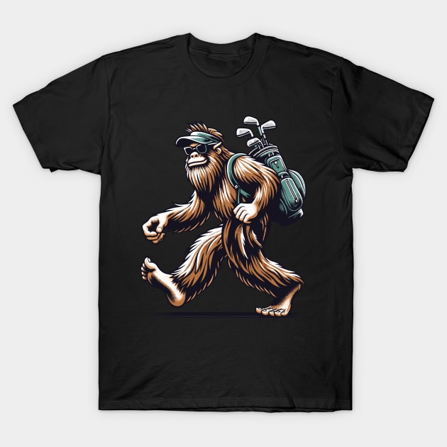 Funny Golf Novelty Sasquatch Bigfoot Golfing T-Shirt by KsuAnn